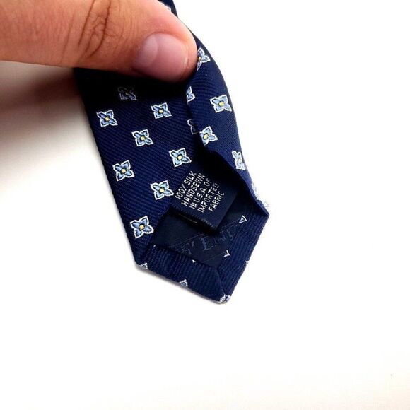 Land's End Silk Tie Blue Woven Geometric - Picture 4 of 6